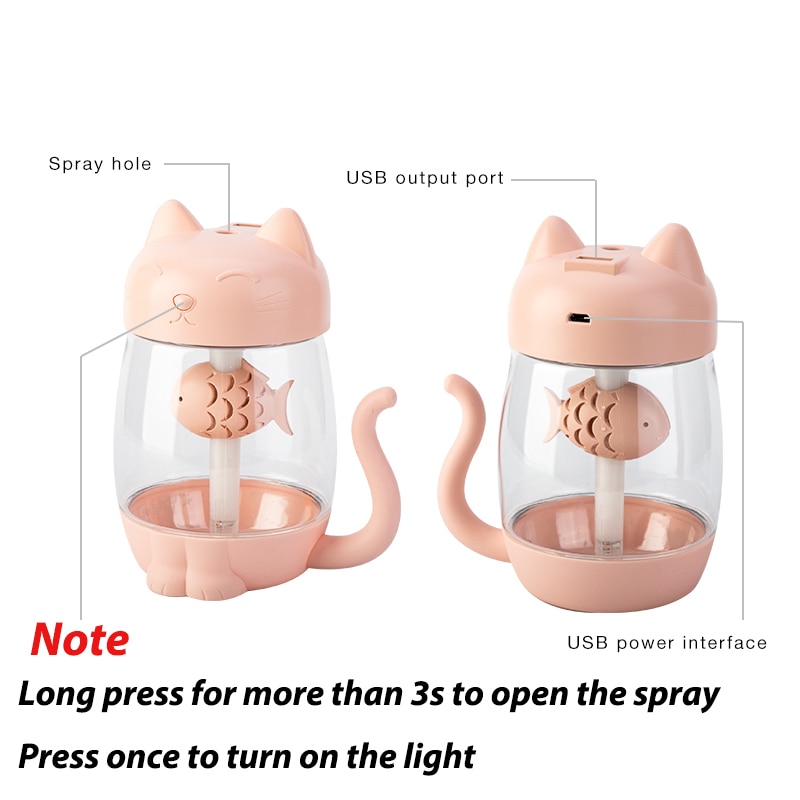 3 in 1 350ML USB Cat Air Humidifier Ultrasonic Cool-Mist Adorable Mini Humidifier With LED Light Mini USB Fan for Home office
