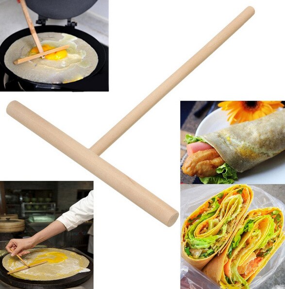 1pcs Practical DIY Batter Pie Maker T Shape Rake Wooden Stick Egg Spreader Pancake Scraper Tool Kitchen Accessories