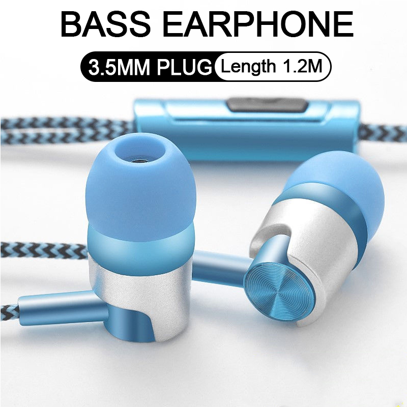 Écouteurs filaires en nylon tressé avec micro, écouteurs stéréo, prise 3.5mm, écouteurs intra-auriculaires, casque de musique sport RapBass, universel