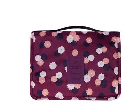 Imperméable à l'eau Portable Polyester voyage sac cosmétique Neceser sac de lavage suspendu neutre maquillage sac organisateur salle de bain sac de lavage: WineRed Flower