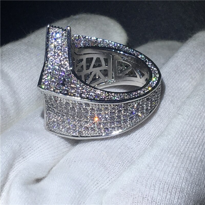 Bague hip-hop pour homme, grande étoile, pavée de 500 zircons aaaaaa, alliance de fiançailles pour homme, bijoux rock glacés