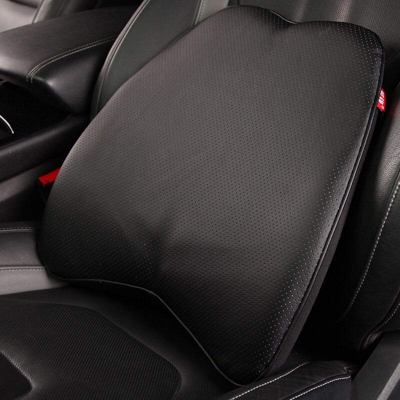 Autostoelkussen rug lendensteun voor auto traagschuim leer auto accessoires interieur orthopedie ademend gezondheid: Zwart