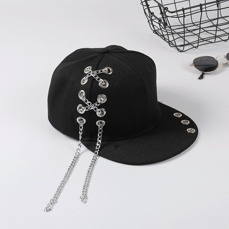 Chapéu punk de algodão estilo adulto e infantil, chapéu hip hop preto com fivela preta, chapéu casual para homens e mulheres, bonés de beisebol da moda de rua: E