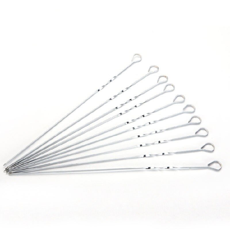 Nowy 10 sztuk 45cm (15.7w) metalowe patyczki robić szaszłyków w/pierścień otwór długie szaszłyki z grilla Shish Kebob BBQ kije espeto churrasco na wolnym powietrzu