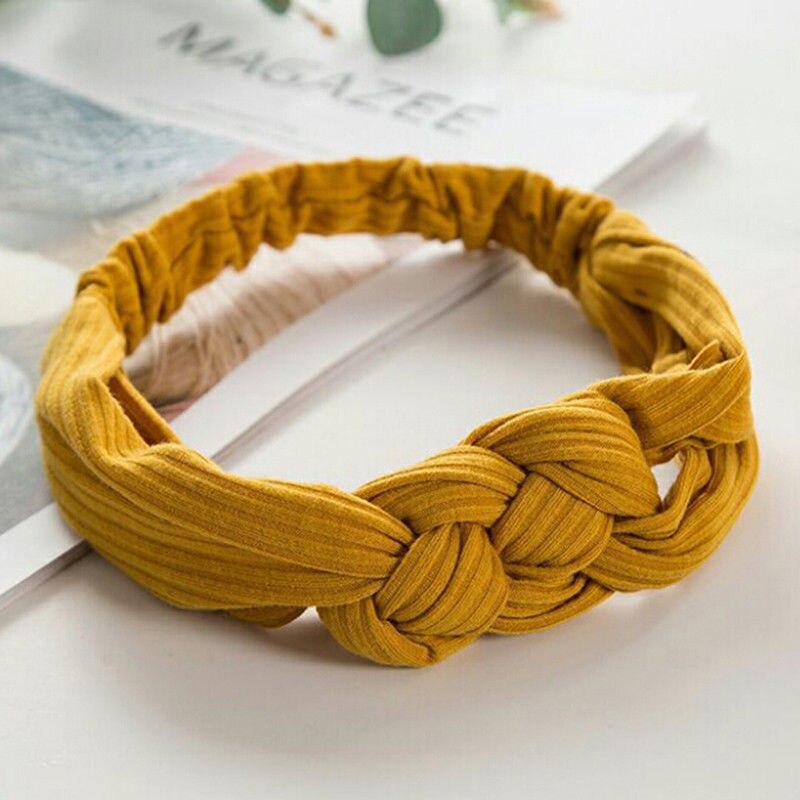 Kvinnor pannband tryck bohemisk bred turban twist kvinnor hårband flicka pannband ins bred dam huvudbonader hår accessoarer: Gul