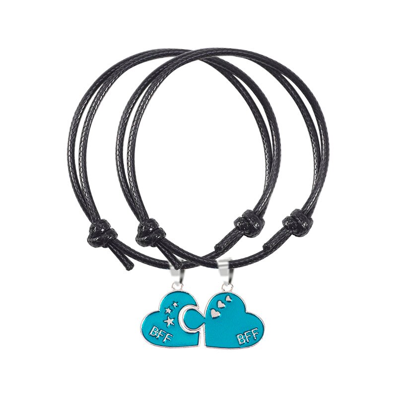 BFF Friendship Jewelry Bracelet 2 Piece Set Leather Cord Pendant Men And Women Heart Shape Alloy Best Friend: SL208-B