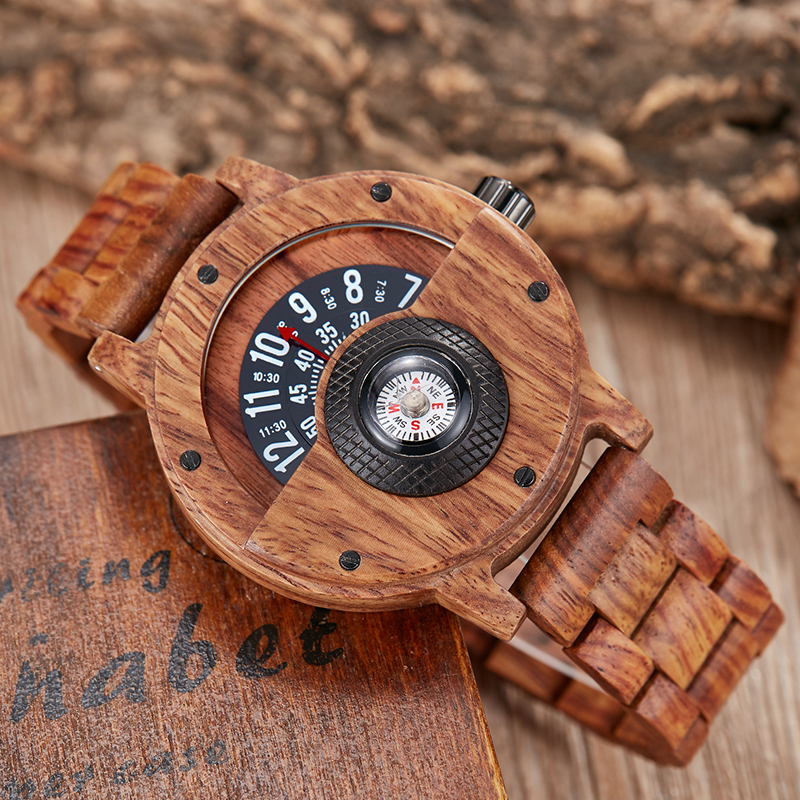 Creatieve Kompas Draaitafel Nummer Houten Horloge Mannen Volledige Hout Band Vintage Natuurlijke Hout Horloges Relogio relojes de madera