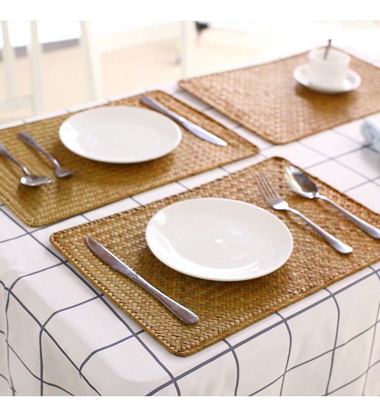 Geweven stro placemats tafelmatten voor eettafel warmte-isolatie pannenlap rechthoekige onderzetters koffiedrank thee kopje onderzetter