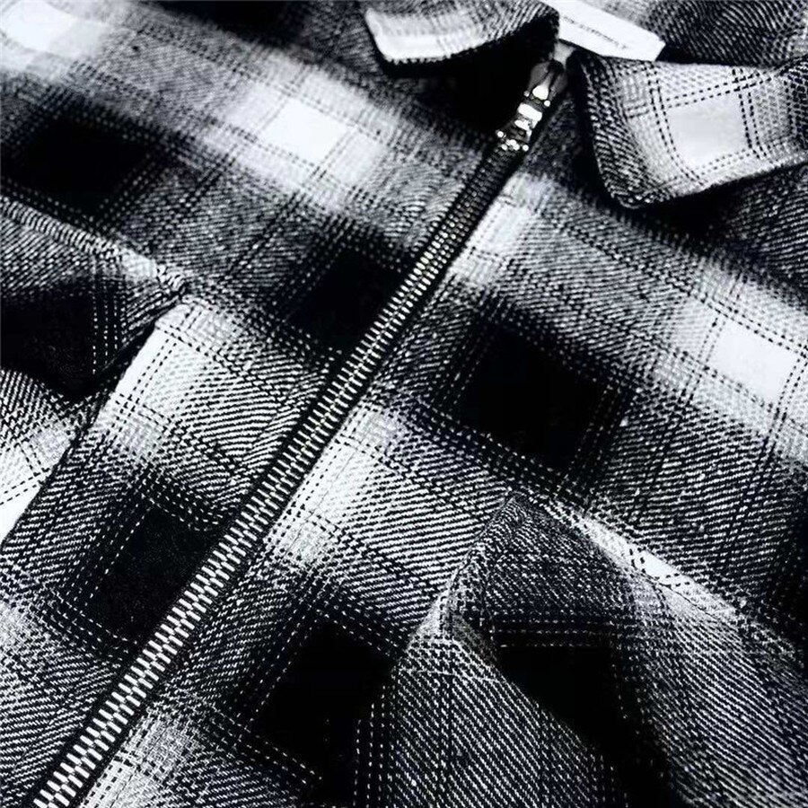 SS 1:1 label heavy fabric zipper loose Askyurself black and white plaid shirt fw thick Askyurself V6 flannel men and women