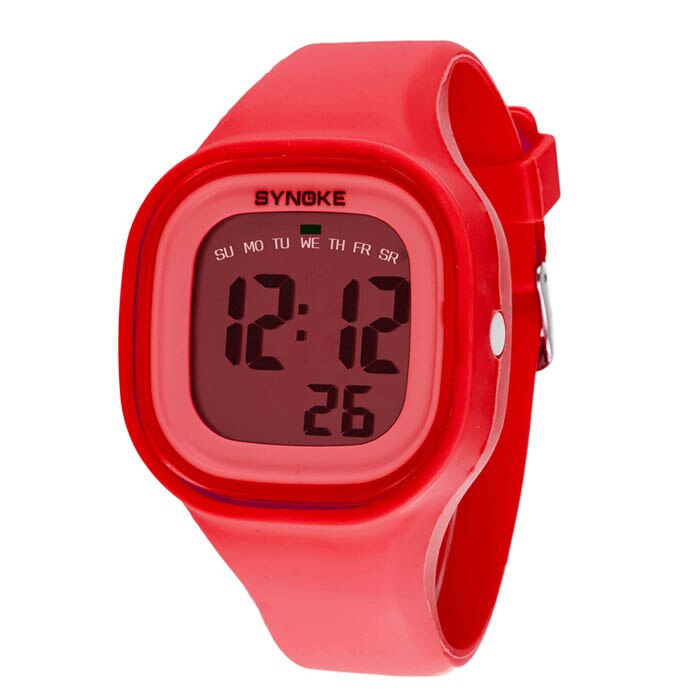 1Pc Silicone Led Light Digitale Rubber Sport Wrist Kind Horloge In Geel Blauw Roze Groen Rood Wit Zwart Dames horloge Kinderen: Red