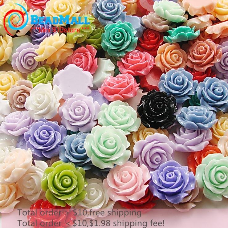 Min order $10 20mm100pcs mix colour resin rose flower,resin flower Mixed Flowers Cabochons Cameo DIY210197