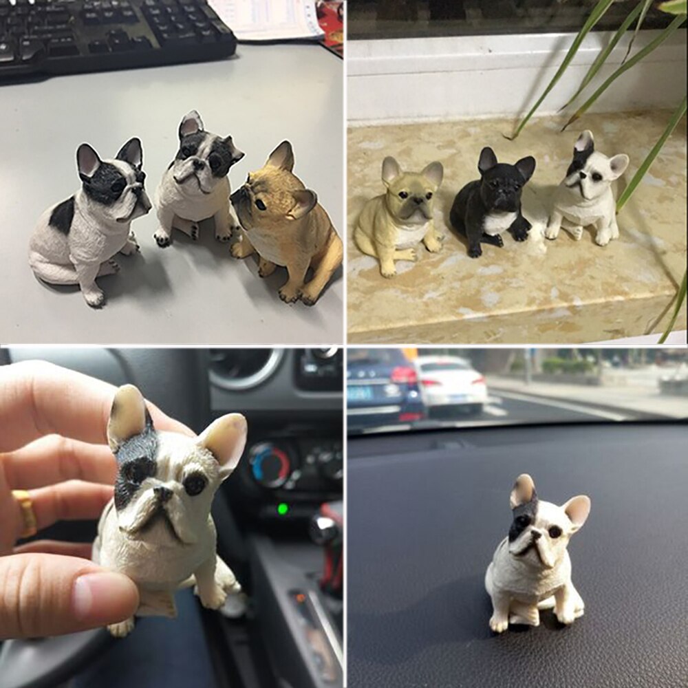 Bil ornament personlighed harpiks mini fransk bulldog dekoration hjem bil interiør imitation hund håndværk indretning tilbehør