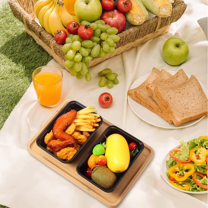 Caja de comida negra para ensalada de frutas, caja de comida para cocina, preparación de comida para llevar, almacenamiento de nevera Bento, contenedores de alimentos a prueba de fugas, 10/20 piezas