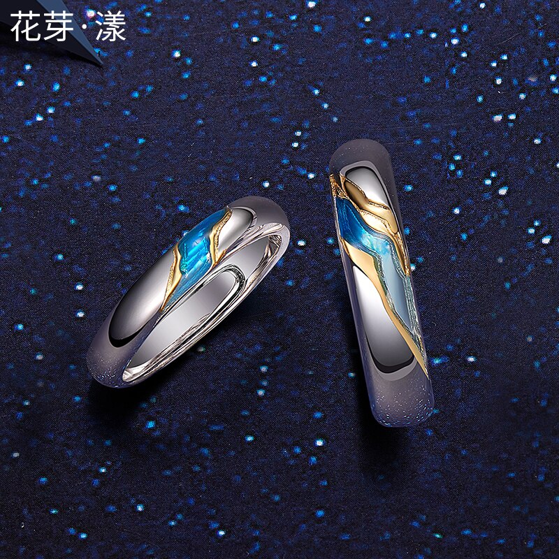 Thaya 925 Silber Himmel sternenklar Paar Ring Für Liebhaber Einstellbare Öffnen Emaille Valentinstag Für Frauen männer Edlen Schmuck: Himmel sternenklar Paar