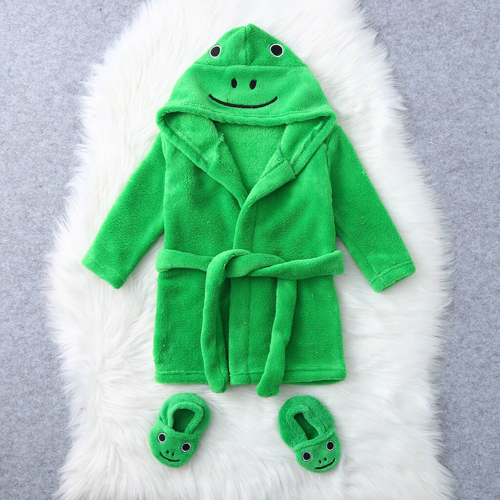 Verde sapo robes bebê recém-nascido infantil meninos meninas dos desenhos animados flanela roupões de dormir + calçado quente albornoz roupa de dormir