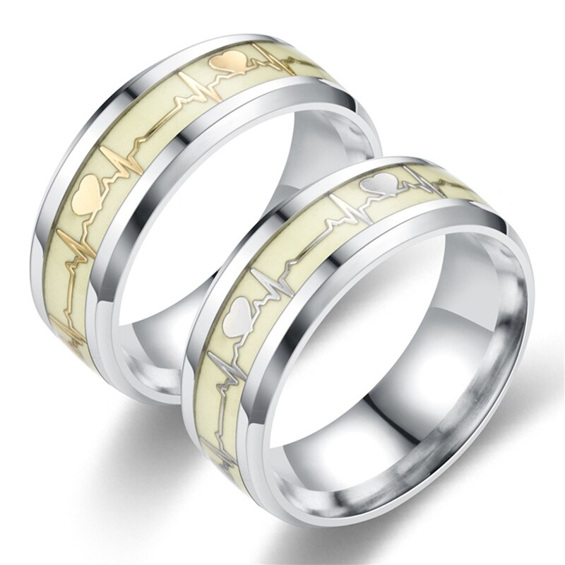 1Pc Herz bilden Leucht Ring glühend in dunkel Paar Ringe Für Freunde Edelstahl Schmuck