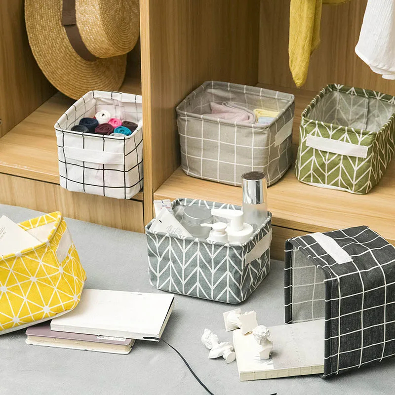 Toy Storage Box Linen Desktop Storage Basket Sundries Laundry Basket Underwear Cosmetic Organizer Office Stationery Organizer