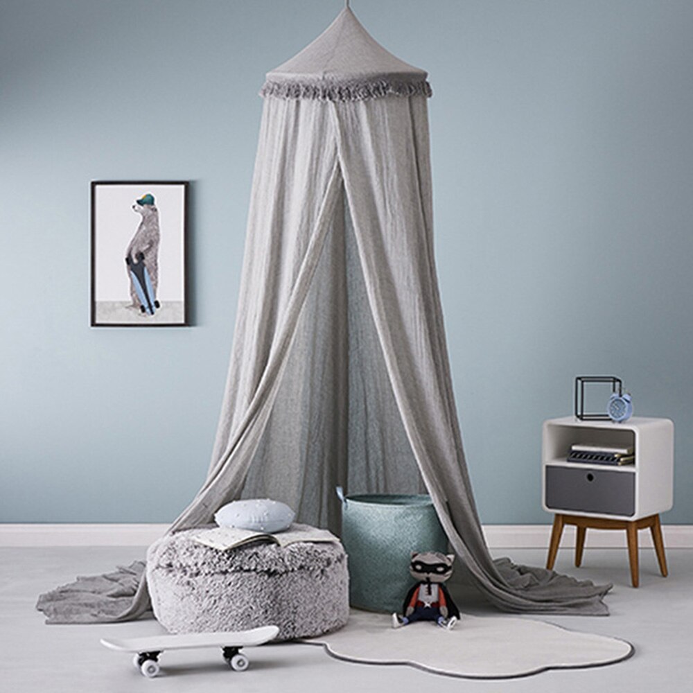 Chiffon Baby Canopy Mosquito Net Kids Play Tent Anti Mosquito Princess Round Bed Canopy Kids Room Decoration Canopy Mosquito Net: Gray