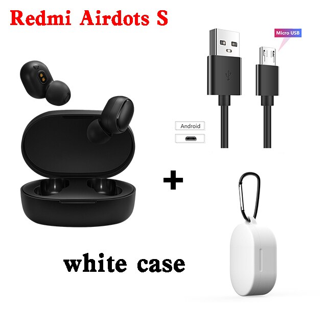 Xiaomi Redmi Airdots S Oordopjes Originele Mi Tws Draadloze Koptelefoon Bluetooth Ai Controle Gaming Headset Met Microfoon Ruisonderdrukking: white case cable