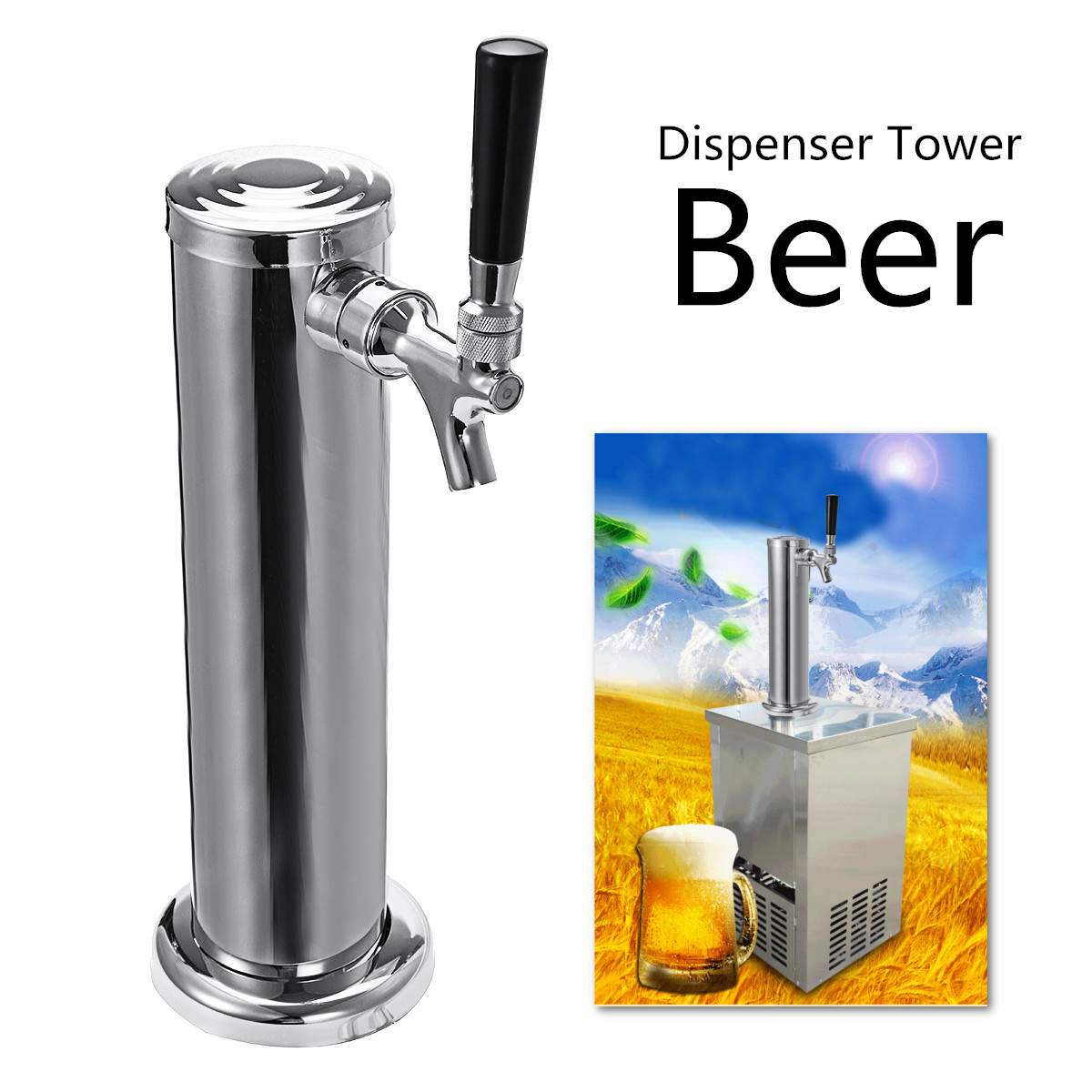 Stainless Steel Juice Beer Draft Dispenser Single Faucet Tabletap Drink Water Tank Tower Container Bar Tool