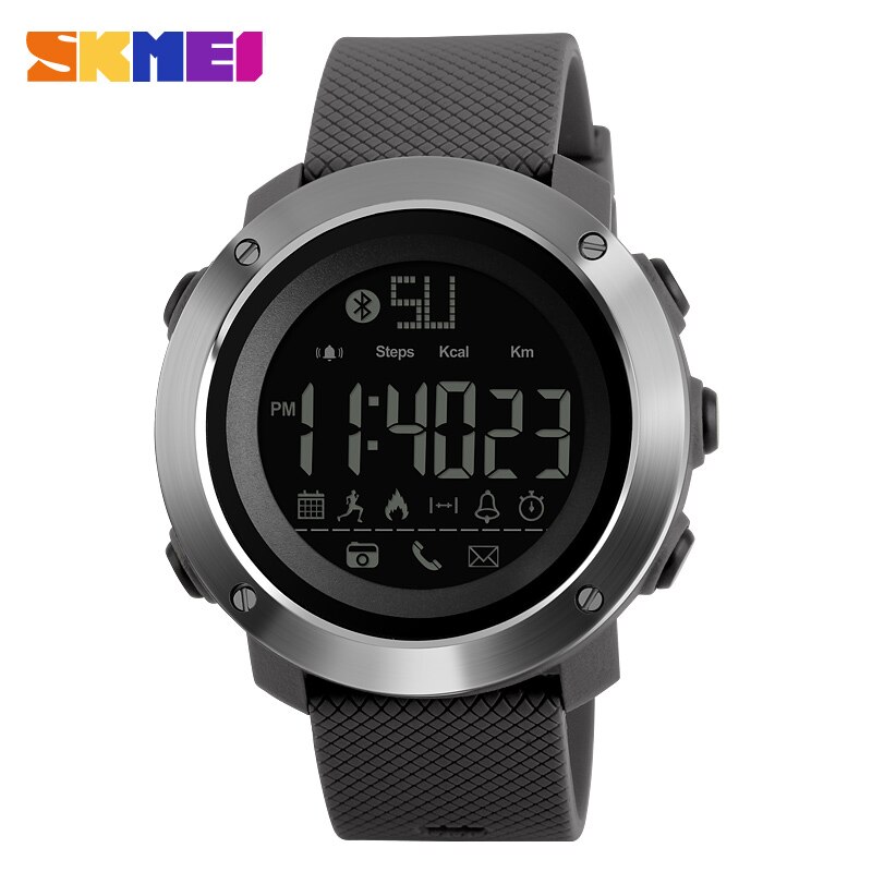 Skmei herenhorloges sport calorie-oproep herinnering bluetooth afstandsbediening camera waterdichte polsband sport polshorloge zegarki: Grijze mannen
