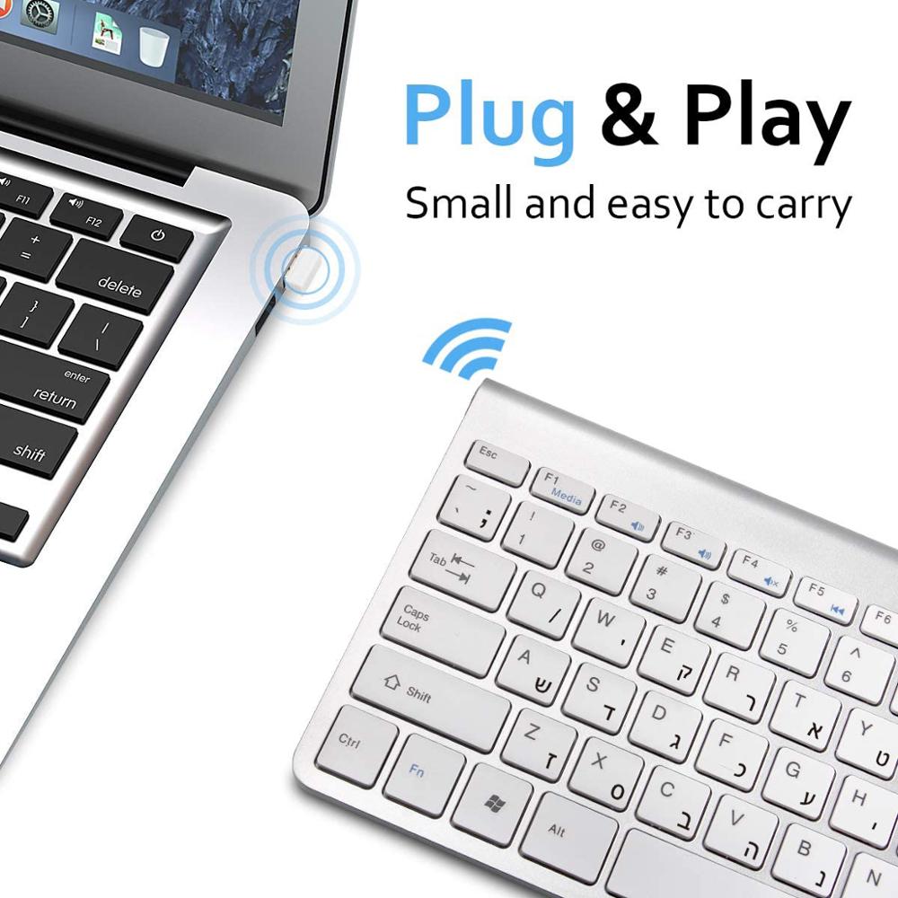 Hebreeuws Draadloos Toetsenbord 2.4Ghz Ultra Slim Portable Compact Formaat Geluidsarm Lsrael Toetsenbord Voor Laptop Desktop Windows