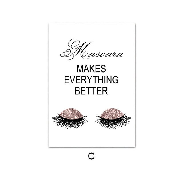 Pink Flower Perfume Poster Eyelash Lips Makeup Print Art Painting Wall Picture Modern Girl Room Home Decoration: Gold / 21x30cm No Frame