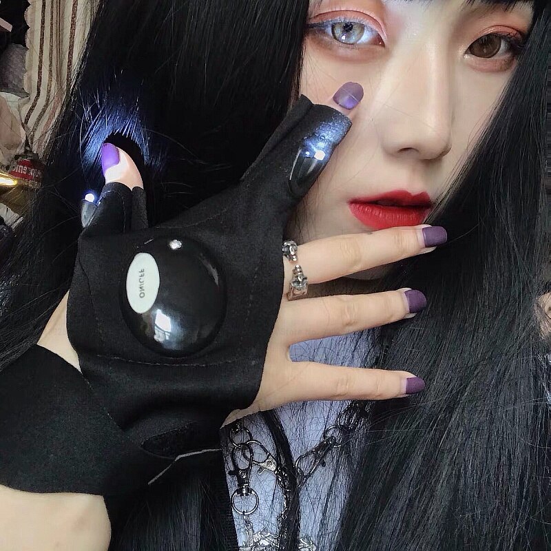 Pary w japońprzejrzeć stylu Harajuku koreańnarty moda doprowadziło lekkie rękawiczki Streetwear kobiety punk gotycki styl pół palca rękaw osłona palca