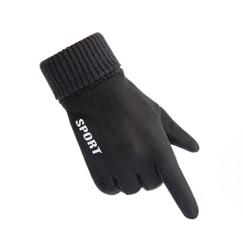 Xiaomi Winter Warm Full Finger Gloves Men Women Touch Screen Gloves Outdoor Sports Skiing Gloves Non-slip Suede Cycling Gloves: Men Black