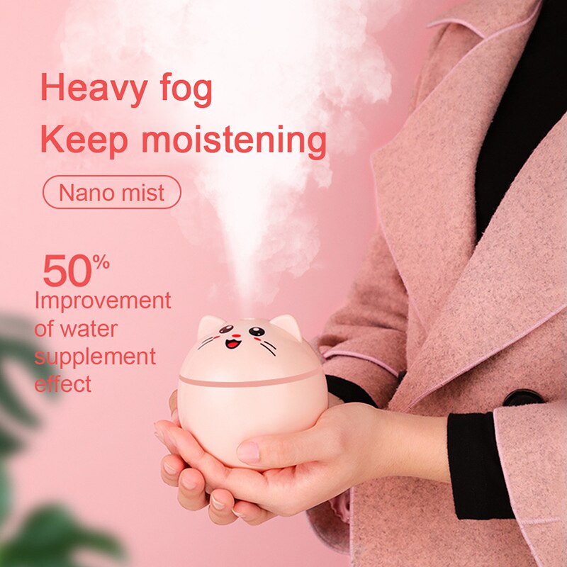 Humidificador de aire para hogar, difusor bonito de gato, purificador, aromaterapia, humidificador de coche