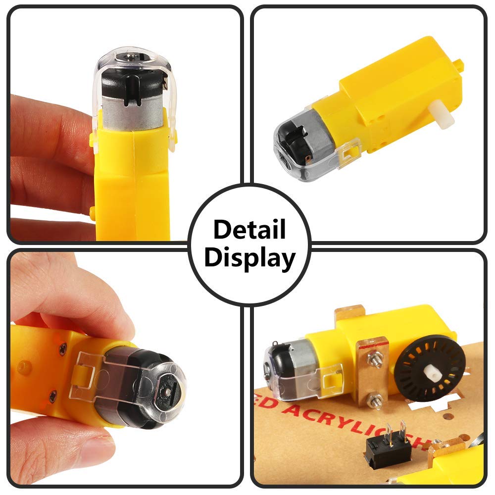 Motor TT + rueda de 65mm DC 3-6V 130, Motor de engranaje con rueda para Arduino Smart Car Robot chasis inteligente de coche, cuatro unidades
