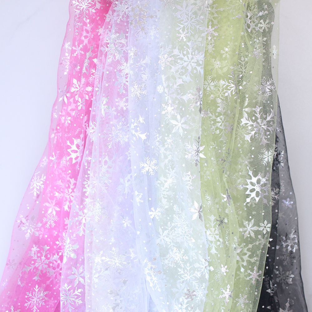 Silver Snowflake Tulle Mesh Fabric Girl Doll Dress Christmas party wedding Decration DIY Sewing Cloth accessories