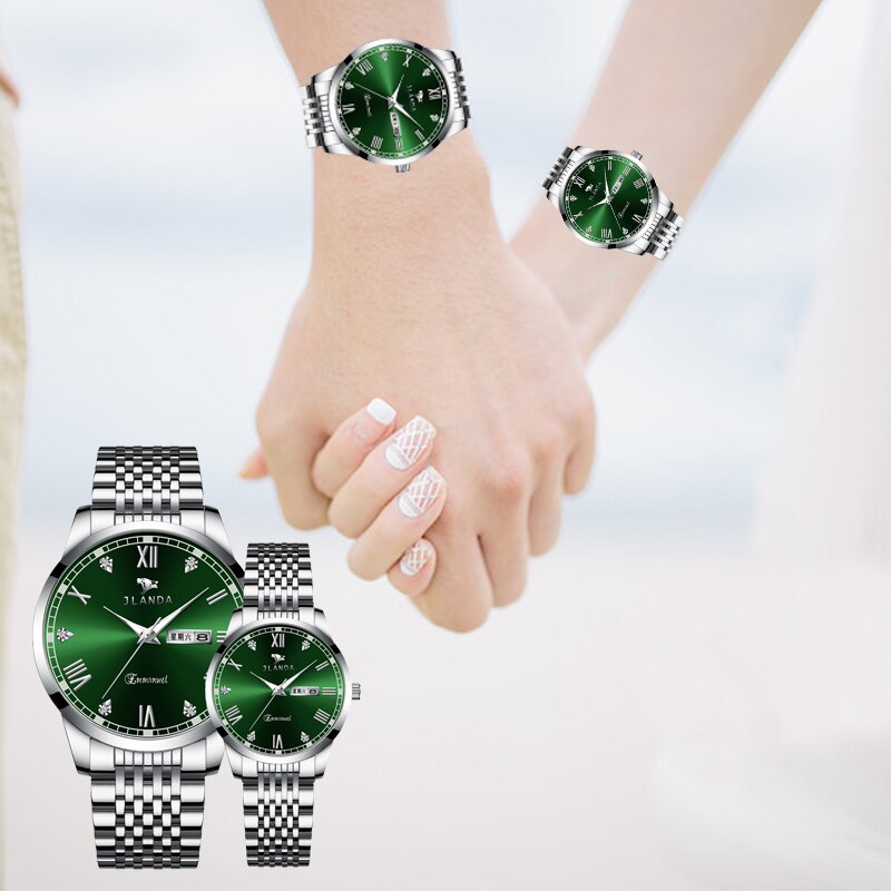 Reloj de lujo para parejas, relojes de pulsera de cuarzo dorados de , de acero inoxidable, analógicos, para mujeres y hombres