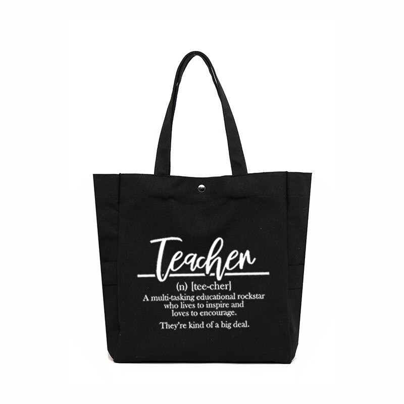 Professor definição presente para professores bolsa de ombro grande capacidade senhoras bolsa de lona bolsa de compras feminina: black