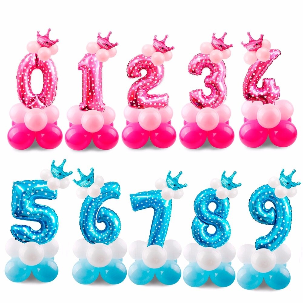 Blue Pink Number Balloon Happy Birthday Balloon 1st Birthday Party Decoration Kids Boy Girl Party Ballon Number
