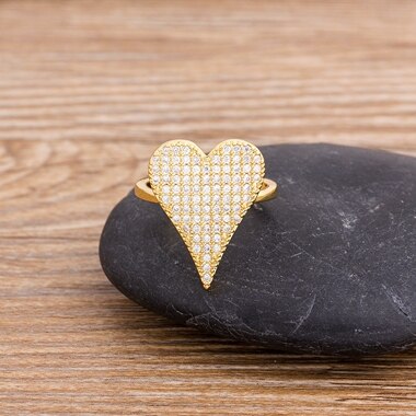 6 Styles Heart Shaped Rings For Women Gold Color Adjustable Ring Best Party Wedding Anniversary Jewelry: R95