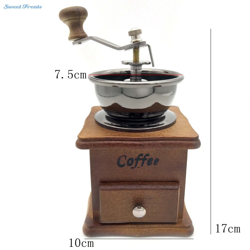 Retro Mini Manual Coffee Mill Door Sweettreats Koffieboon Grinder Met Hout Stand Kom & Antieke Hand