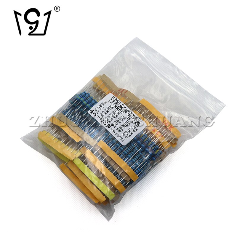 300PCS 1W metal film resistor package sample package 1K to 820K electronic component package sample package 30values*10pcs