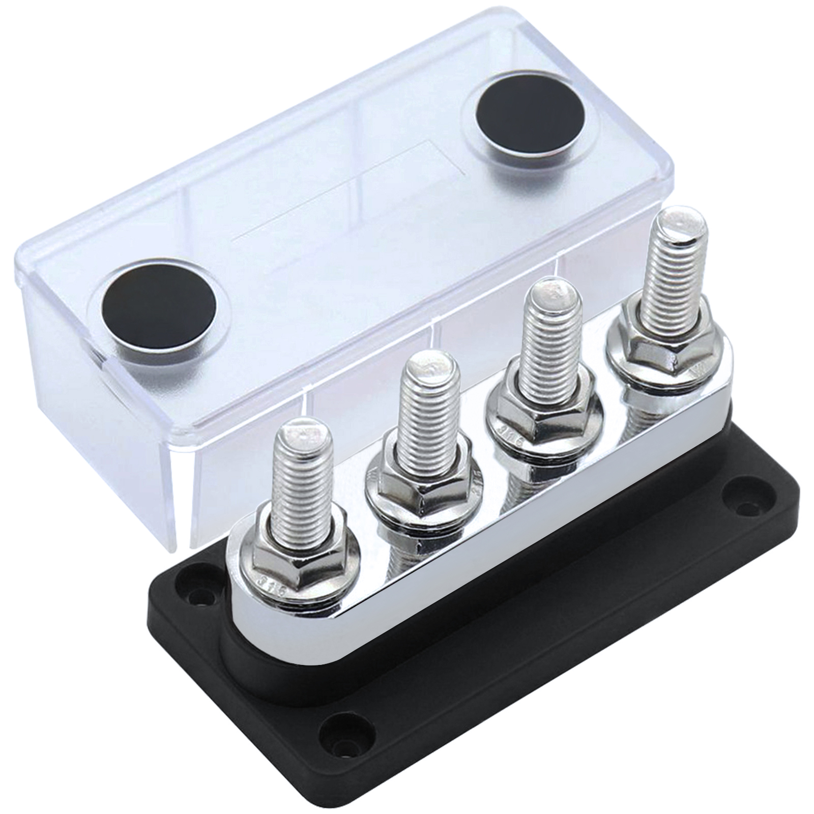 600A BusBar Heavy Duty Copper Power Distribution Block 4XM10(3/8") Terminals Studs with Cover Battery Bus Bar for Car RV Truck: black