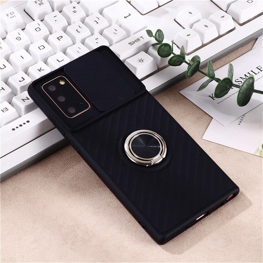 Camera Lens Protection Ring Stand Holder Phone Case For Samsung Galaxy Note 20 Ultra Soft Silicone Full Cover For Note 20 Ultra: For Note 20 / Black