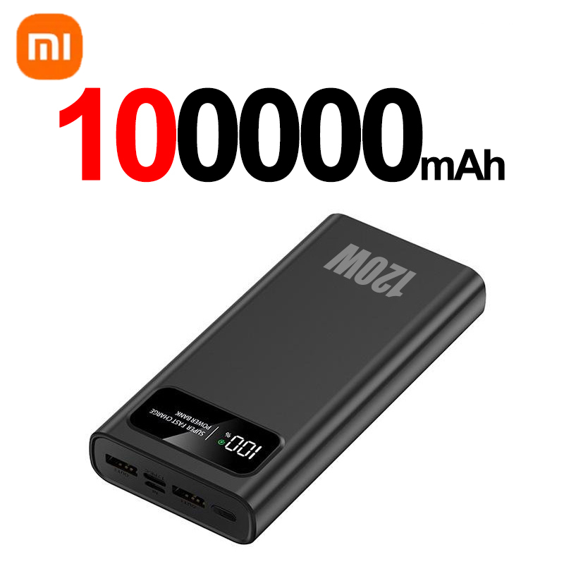 Xiaomi 120W Super Fast Charging 200000mAh Power Bank Ultralarge Capacity Digital Display Power Bank For iPhone External Battery: Silver