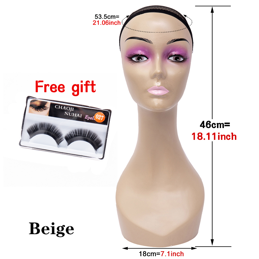 Soporte de exhibición de peluca de maniquí, maniquí femenino de Pvc, busto de cabeza de maniquí realista para exhibición de pelucas, sombreros de estilismo, gafas de sol: Castaño