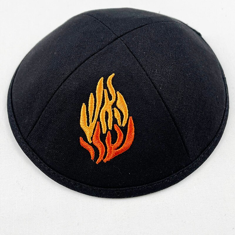 Kippa en coton judaique avec broderie de feu pour hommes, chapeau Yamaka noir et blanc, 18cm: Black