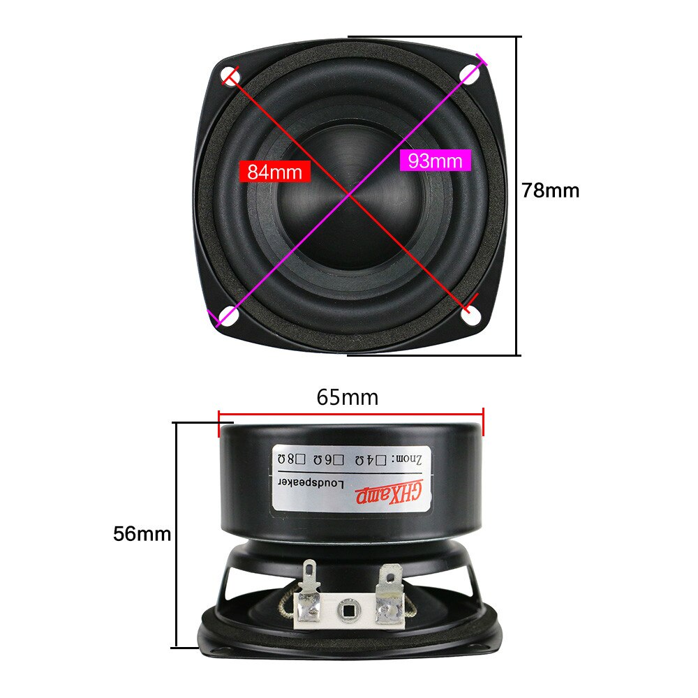 Ghxamp 3 Inch Woofer Subwoofer 4ohm 25W Hifi Vierkante Bass Speaker Zwart Alumina Keramische Cap Rubber Rand 2 stuks