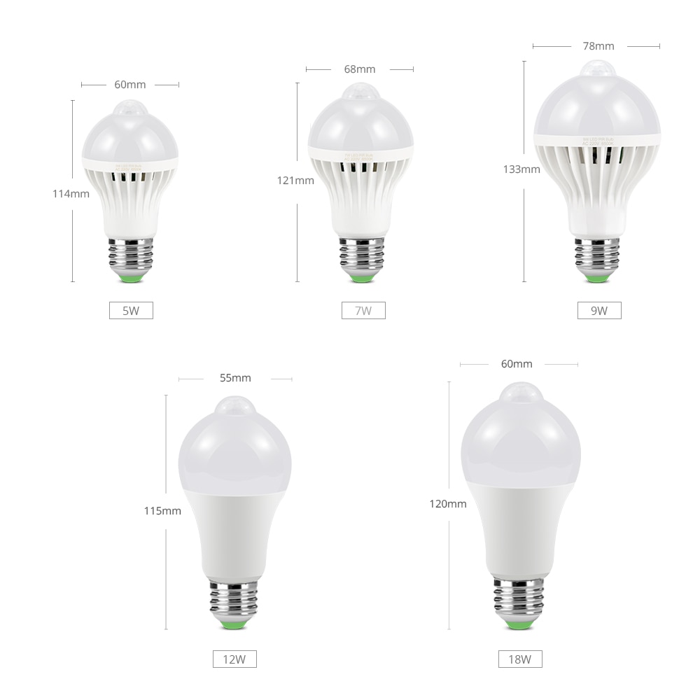 220v 5w 7w 9w 12w 18w pir bevegelsessensor lys  e27 bevegelsesdetektor led pære lampe trapp gang gang gang korridor nattbelysning