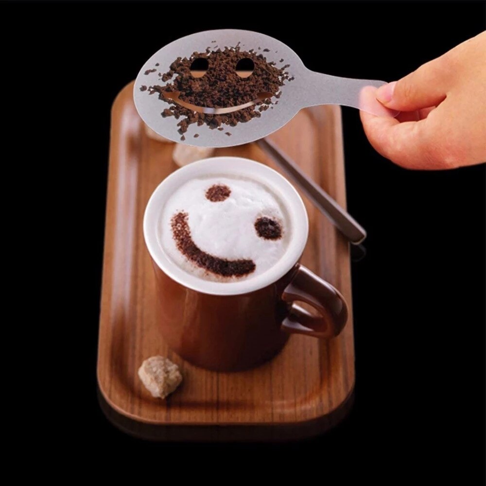 Moule à café en plastique, 16 pièces/ensemble, à fleurs, à Latte, à Cappuccino, décoration de gâteau, modèle