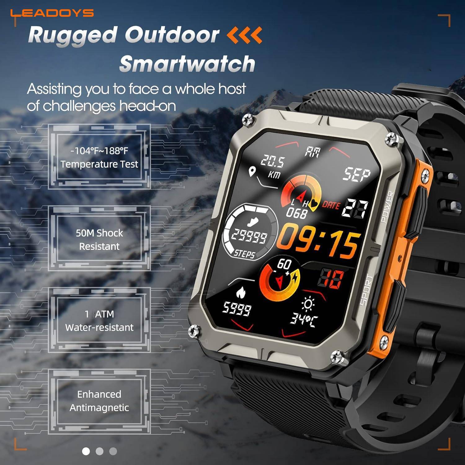 Leadoys c20pro Smartwatch 1.83 ''écran tactile complet BT appel extérieur Fitness Tracker montre intelligente avec IP68 étanche