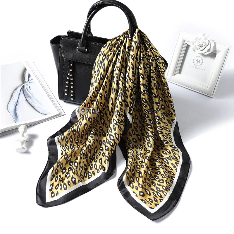 Leopard firkantet silketørklæde kvinder print hals tørklæder hårbånd tilbehør dame foulard hånd tørklæde slips: Fj185-2