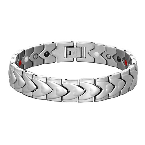 healing Magnetic Bracelet Men/Woman 316L Stainless Steel 3 Health Care Elements(Magnetic,FIR,Germanium) Gold Bracelet Hand: Silver