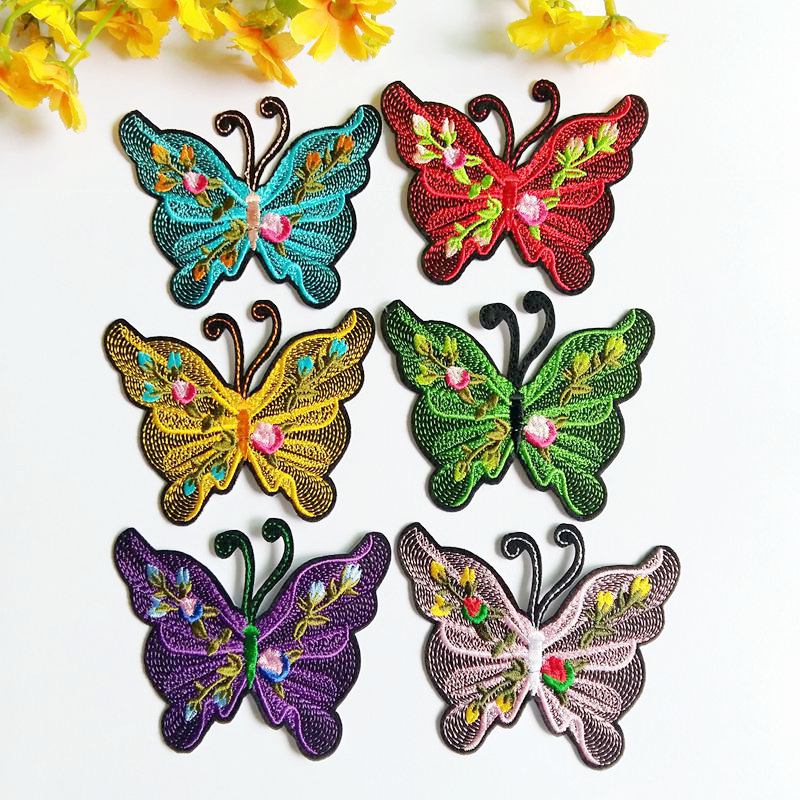 6pcs/lot mix color Sewing Clothes Patch Iron On Embroidery butterfly Patches Hotfix Applique Motifs Sew On Garment Stickers